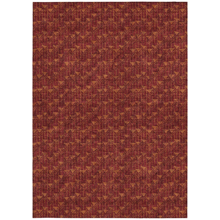 10' X 14' Burgundy Geometric Washable Non Skid Indoor Outdoor Area Rug-2