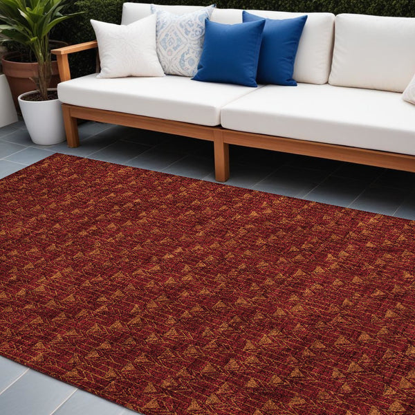 10' X 14' Burgundy Geometric Washable Non Skid Indoor Outdoor Area Rug-0