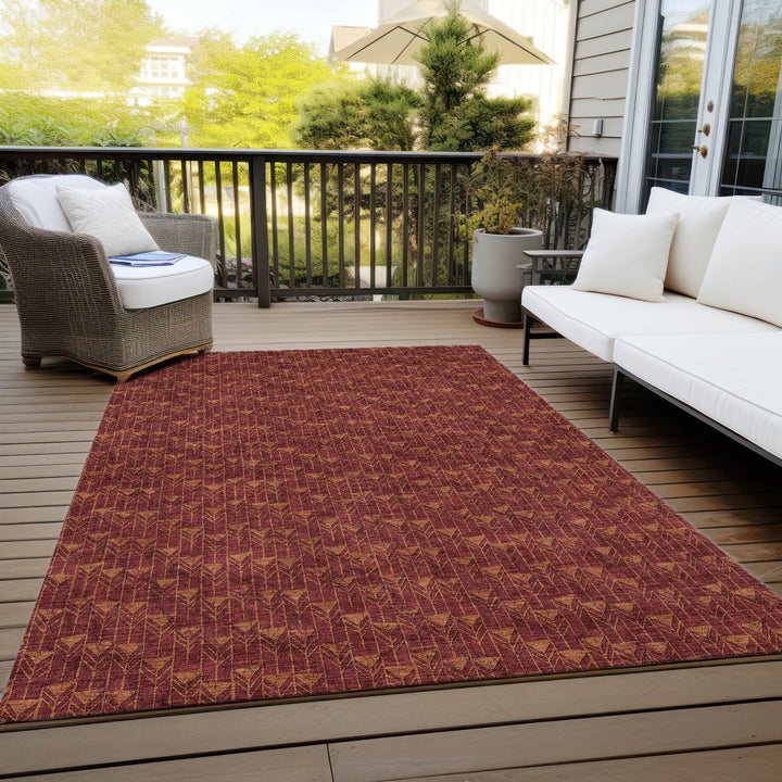 10' X 14' Burgundy Geometric Washable Non Skid Indoor Outdoor Area Rug-6