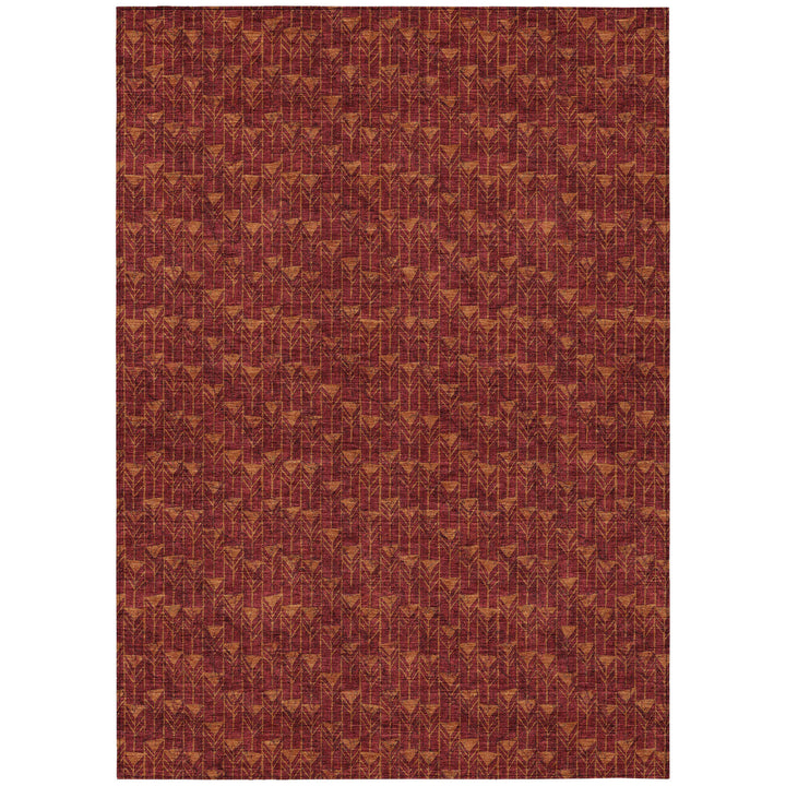 10' X 14' Burgundy Geometric Washable Non Skid Indoor Outdoor Area Rug-1