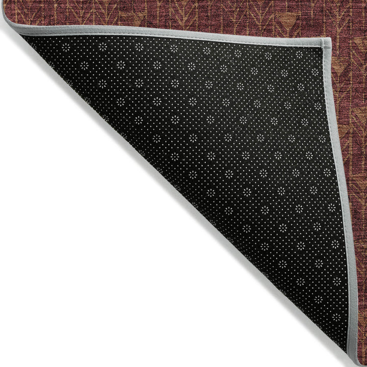 10' X 14' Burgundy Geometric Washable Non Skid Indoor Outdoor Area Rug-3
