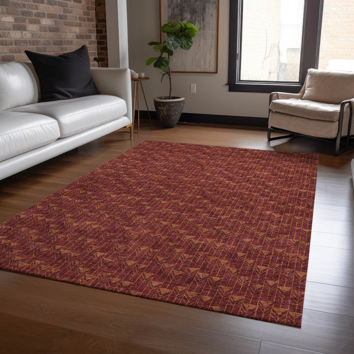 10' X 14' Burgundy Geometric Washable Non Skid Indoor Outdoor Area Rug-7