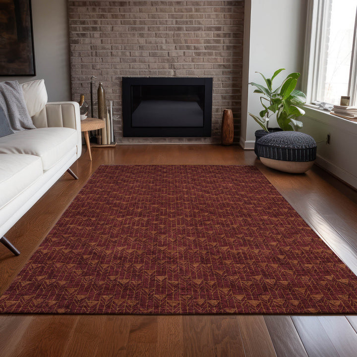 10' X 14' Burgundy Geometric Washable Non Skid Indoor Outdoor Area Rug-8