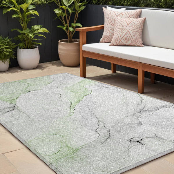 10' X 14' Green Abstract Washable Non Skid Indoor Outdoor Area Rug-0
