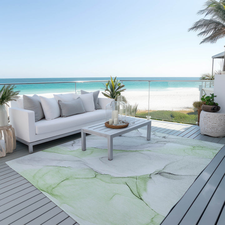 10' X 14' Green Abstract Washable Non Skid Indoor Outdoor Area Rug-7