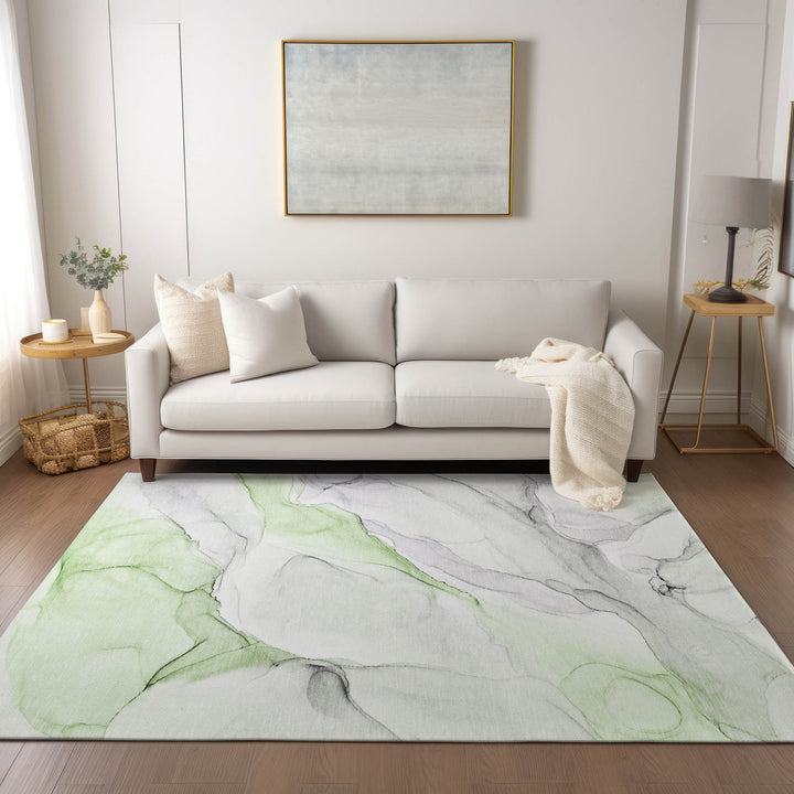 10' X 14' Green Abstract Washable Non Skid Indoor Outdoor Area Rug-8