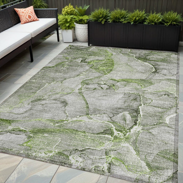 5' X 8' Green Abstract Washable Non Skid Indoor Outdoor Area Rug-0