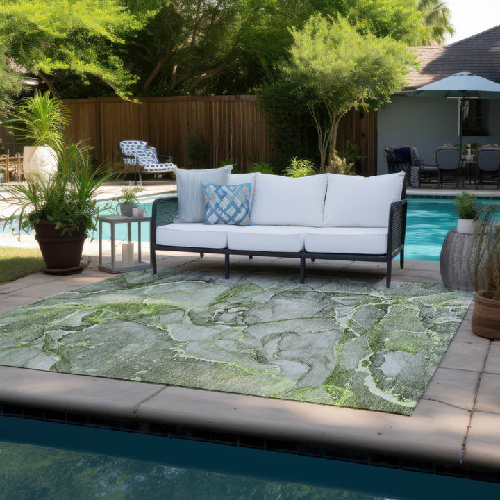 5' X 8' Green Abstract Washable Non Skid Indoor Outdoor Area Rug-7