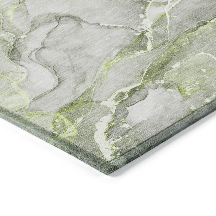 5' X 8' Green Abstract Washable Non Skid Indoor Outdoor Area Rug-6