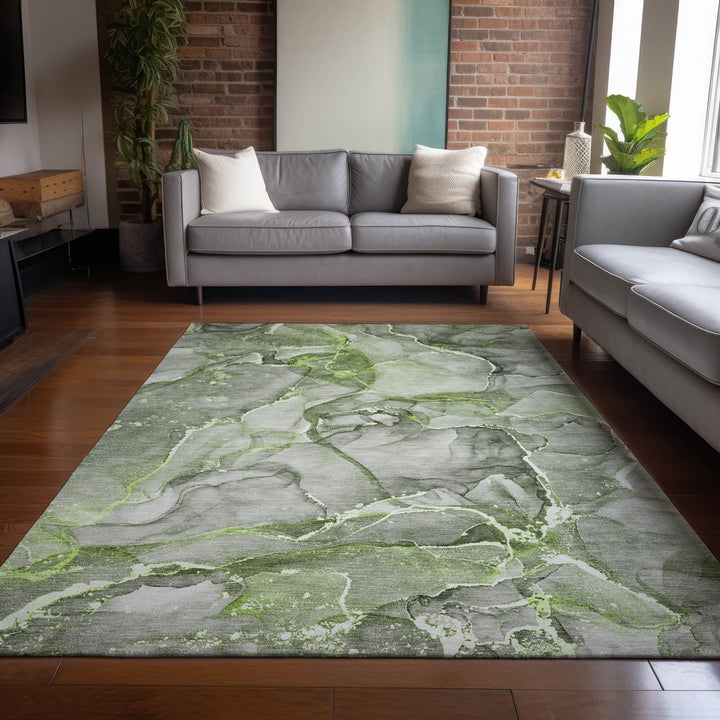 5' X 8' Green Abstract Washable Non Skid Indoor Outdoor Area Rug-8
