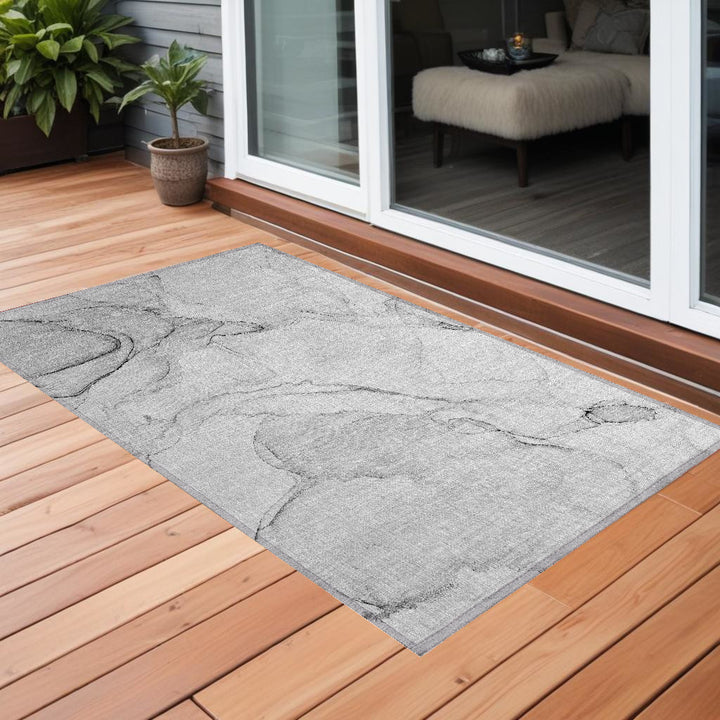 2' X 3' Silver Abstract Washable Non Skid Indoor Outdoor Area Rug-0