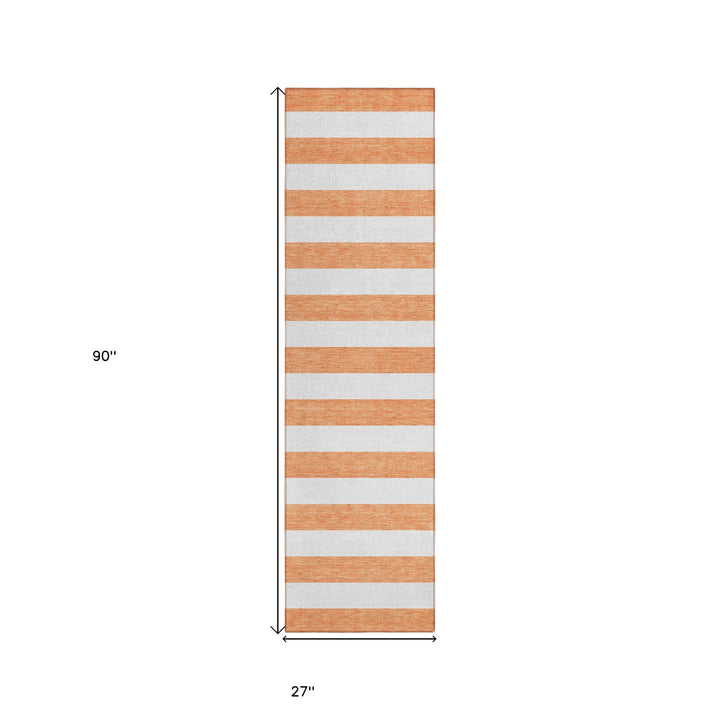 2' X 8' Salmon Striped Washable Indoor Outdoor Runner Rug-2