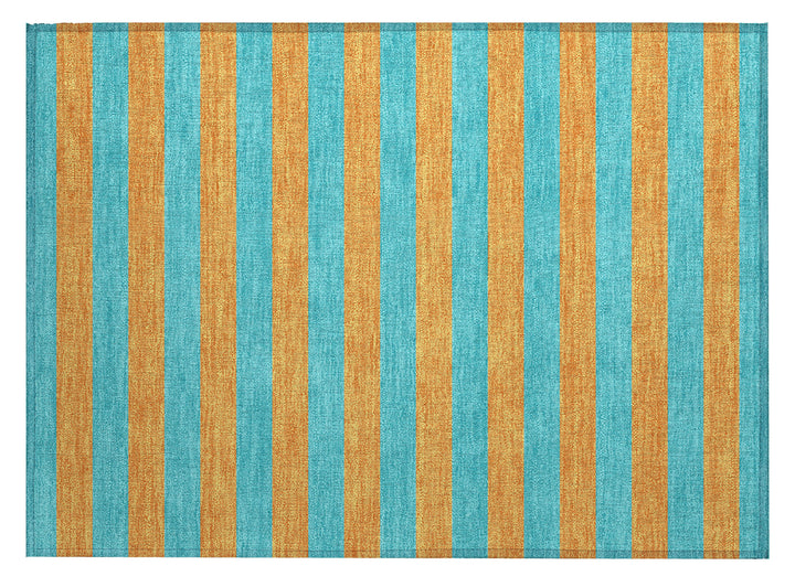 2' X 3' Aqua Striped Washable Non Skid Indoor Outdoor Area Rug-1