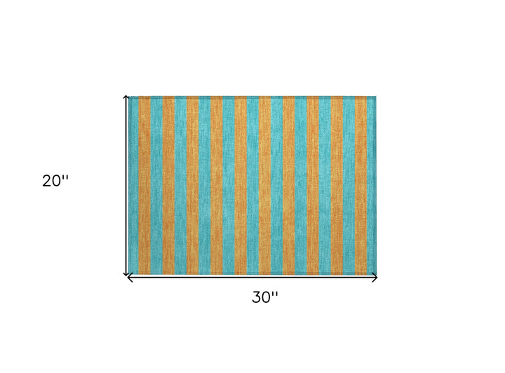 2' X 3' Aqua Striped Washable Non Skid Indoor Outdoor Area Rug-2