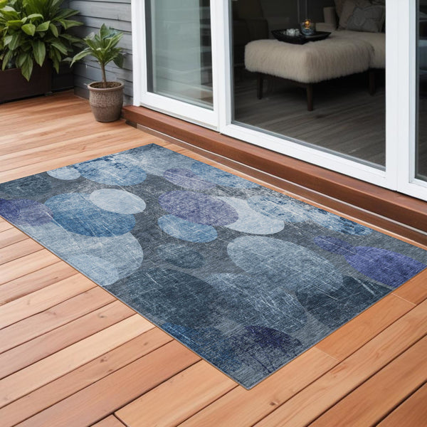 3' X 5' Gray and Blue Abstract Washable Non Skid Indoor Outdoor Area Rug-0