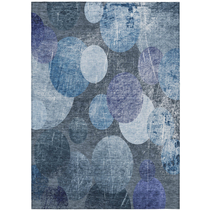 3' X 5' Gray and Blue Abstract Washable Non Skid Indoor Outdoor Area Rug-1