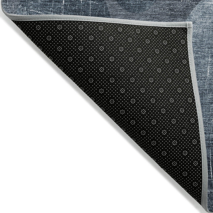 3' X 5' Gray and Blue Abstract Washable Non Skid Indoor Outdoor Area Rug-5