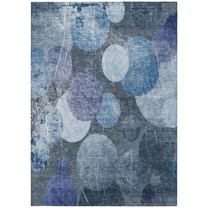 3' X 5' Gray and Blue Abstract Washable Non Skid Indoor Outdoor Area Rug-3