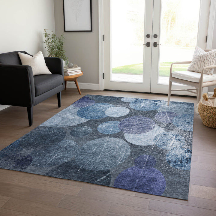 3' X 5' Gray and Blue Abstract Washable Non Skid Indoor Outdoor Area Rug-8