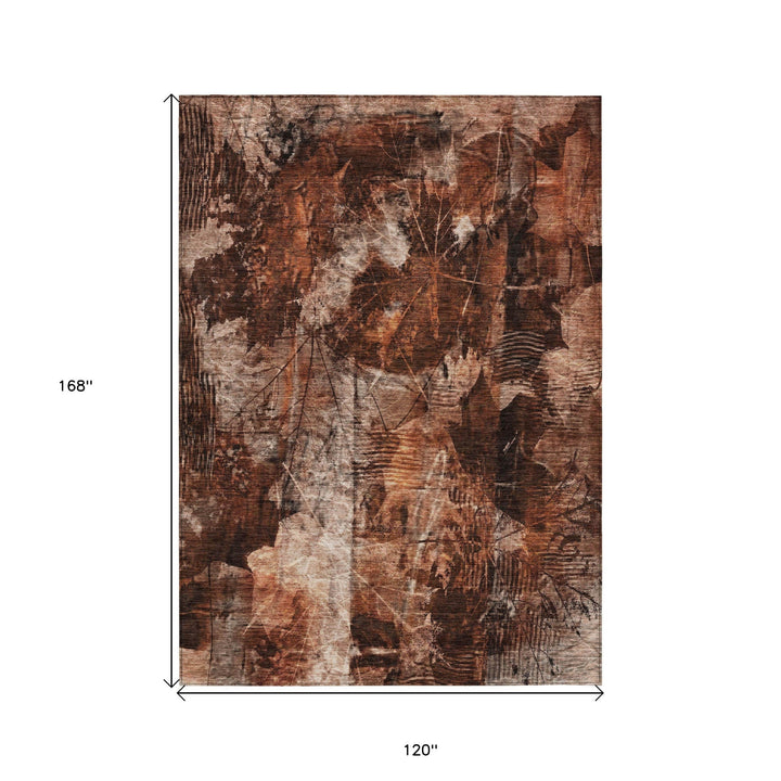 10' X 14' Orange Floral Washable Non Skid Indoor Outdoor Area Rug-2