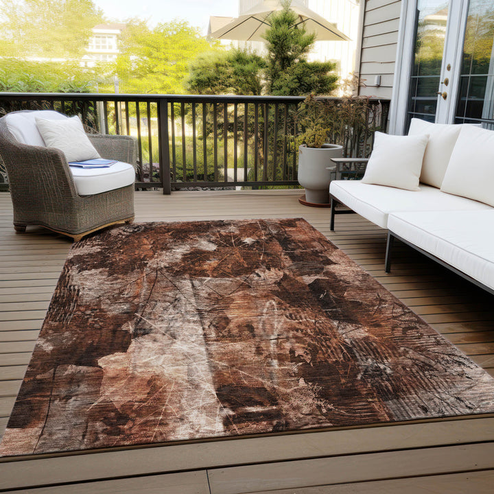 10' X 14' Orange Floral Washable Non Skid Indoor Outdoor Area Rug-7