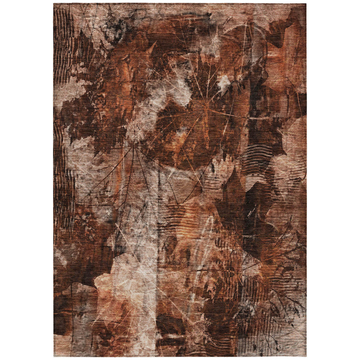 10' X 14' Orange Floral Washable Non Skid Indoor Outdoor Area Rug-1