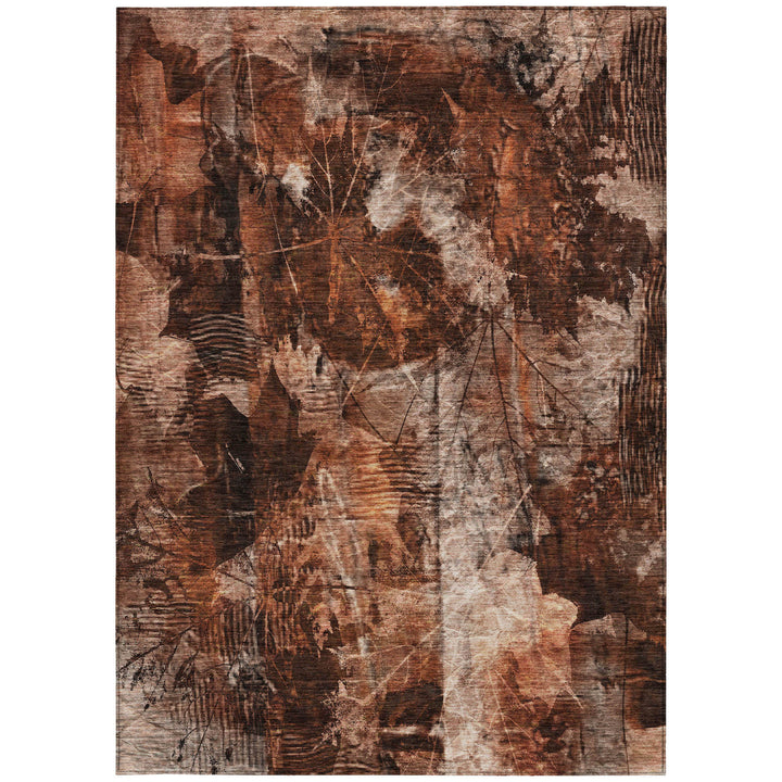 10' X 14' Orange Floral Washable Non Skid Indoor Outdoor Area Rug-3