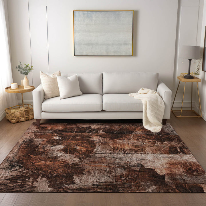 10' X 14' Orange Floral Washable Non Skid Indoor Outdoor Area Rug-8