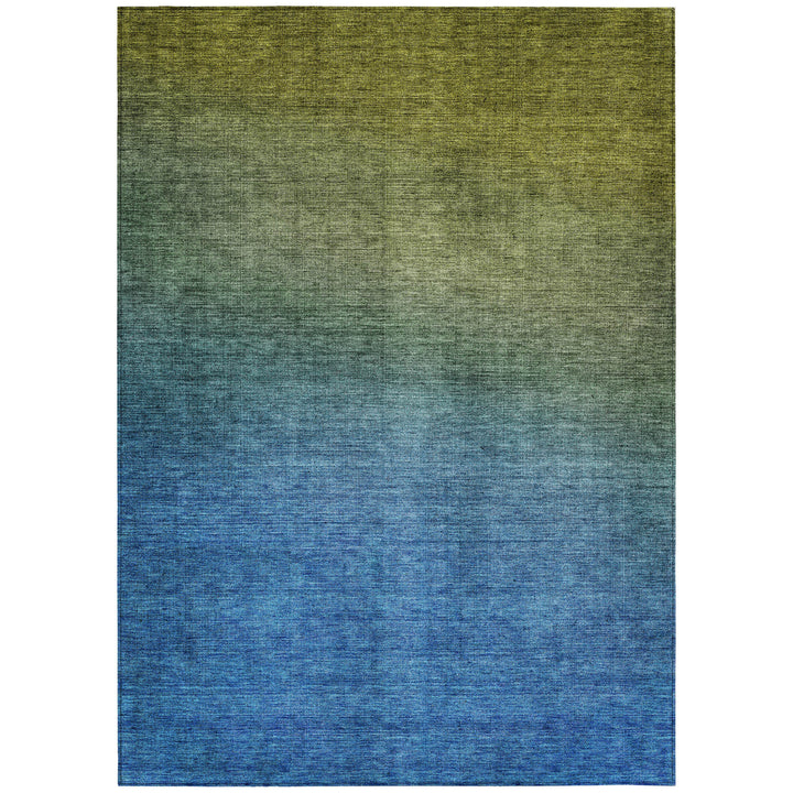 10' X 14' Olive Green Blue And Navy Blue Ombre Washable Indoor Outdoor Area Rug-1