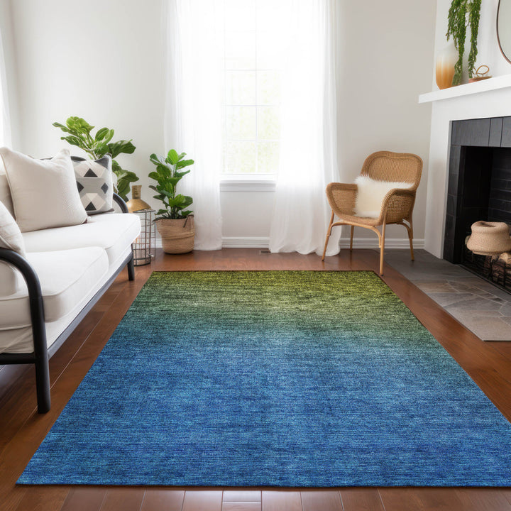 10' X 14' Olive Green Blue And Navy Blue Ombre Washable Indoor Outdoor Area Rug-8