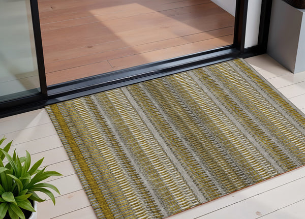 3' X 5' Coffee And Taupe Striped Washable Indoor Outdoor Area Rug-0