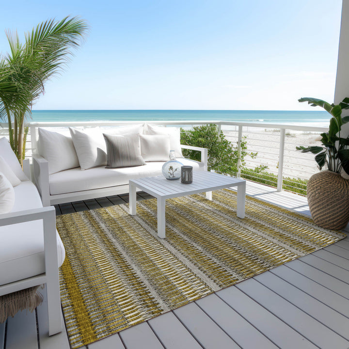 3' X 5' Coffee And Taupe Striped Washable Indoor Outdoor Area Rug-7