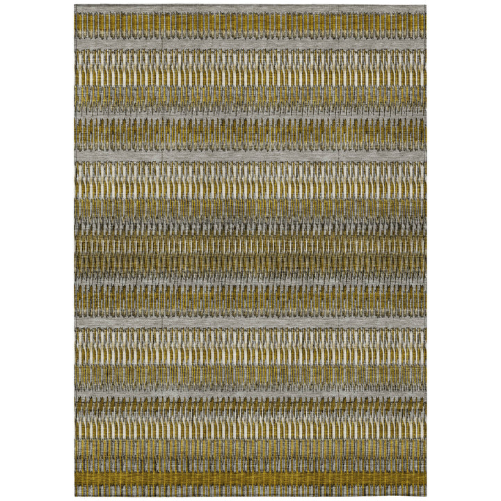 3' X 5' Coffee And Taupe Striped Washable Indoor Outdoor Area Rug-1