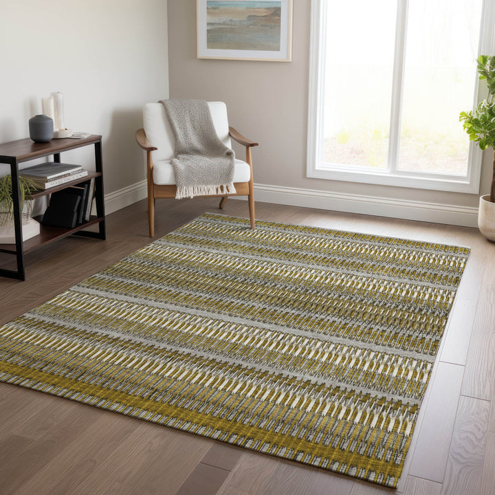3' X 5' Coffee And Taupe Striped Washable Indoor Outdoor Area Rug-8