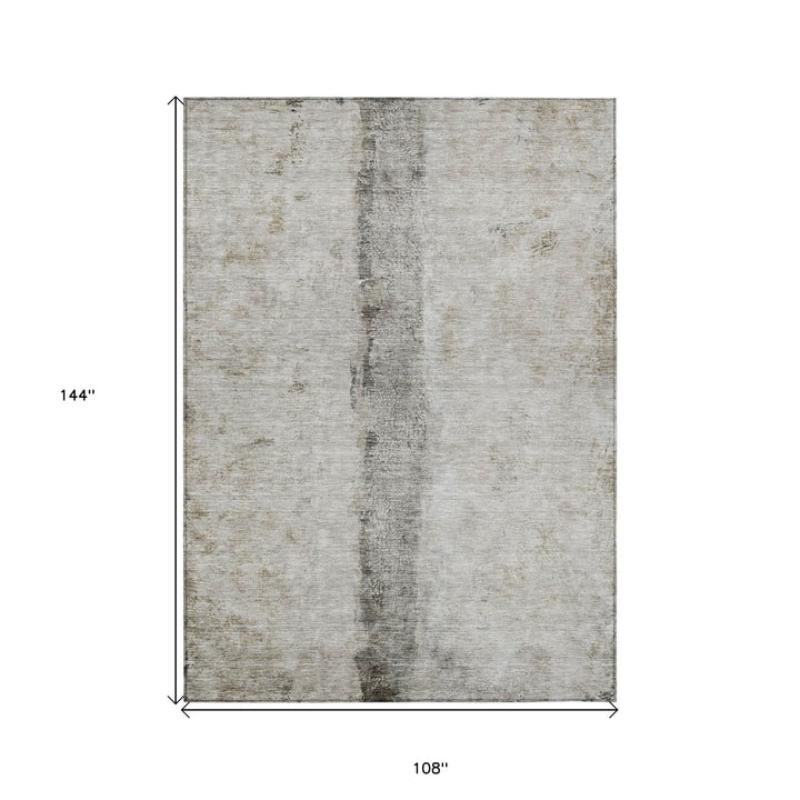 9' X 12' Taupe Beige And Gray Abstract Washable Indoor Outdoor Area Rug-2