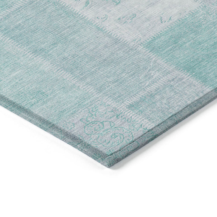 8' X 10' Aqua Teal Blue And Silver Patchwork Washable Indoor Outdoor Area Rug-3