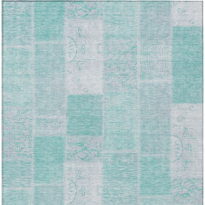 8' X 10' Aqua Teal Blue And Silver Patchwork Washable Indoor Outdoor Area Rug-4
