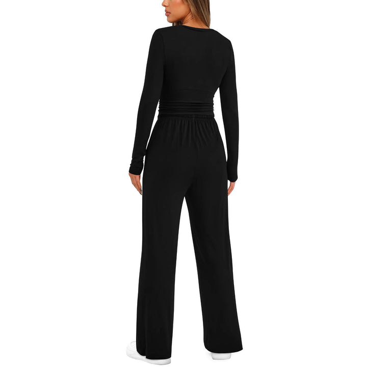 2 Pieces Women's Suit Autumn Winte Long Sleeve Tops High Waisted Wide Leg Pants Sportswear Female Clothes Solid Color Casual Suit My Store