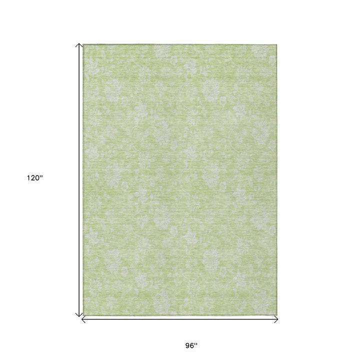 8' X 10' Artichoke Green Mint Green And Ivory Floral Washable Indoor Outdoor Area Rug-2