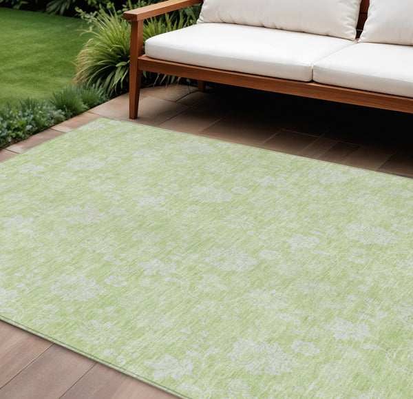 8' X 10' Artichoke Green Mint Green And Ivory Floral Washable Indoor Outdoor Area Rug-0