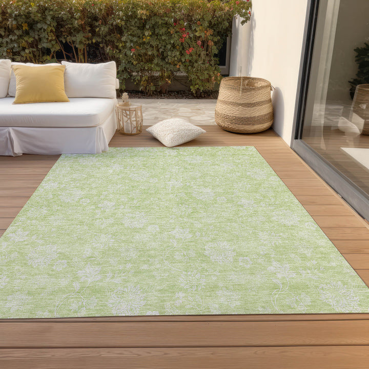 8' X 10' Artichoke Green Mint Green And Ivory Floral Washable Indoor Outdoor Area Rug-6