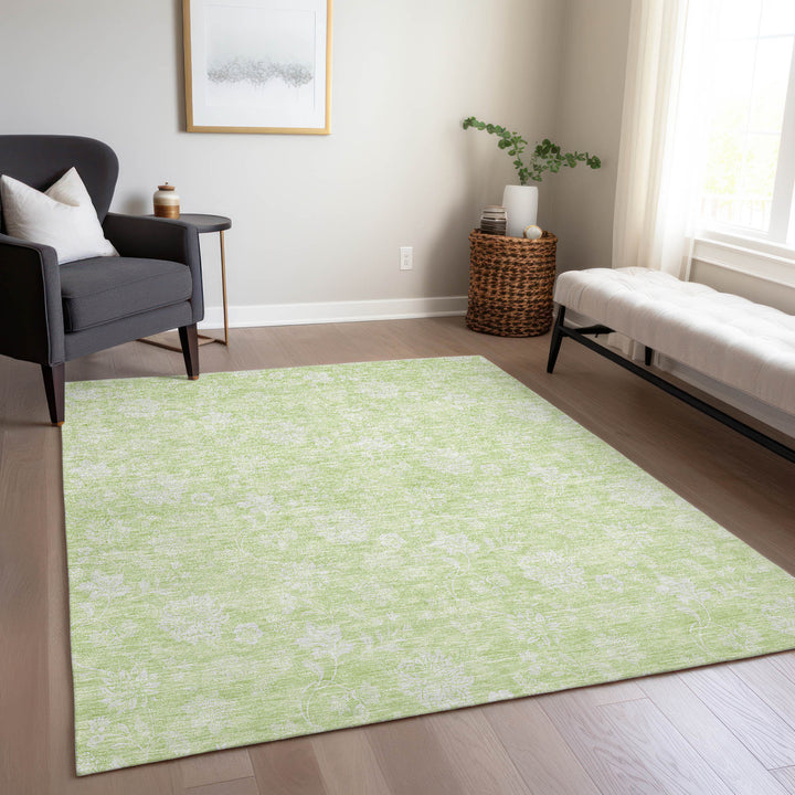 8' X 10' Artichoke Green Mint Green And Ivory Floral Washable Indoor Outdoor Area Rug-8