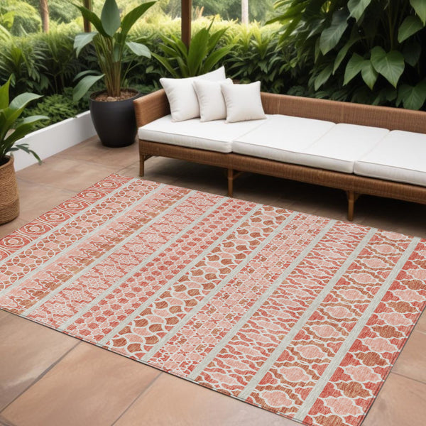 9' X 12' Salmon Beige And Copper Quatrefoil Washable Indoor Outdoor Area Rug-0