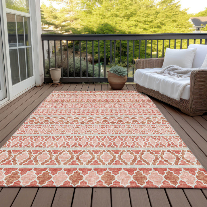 9' X 12' Salmon Beige And Copper Quatrefoil Washable Indoor Outdoor Area Rug-6