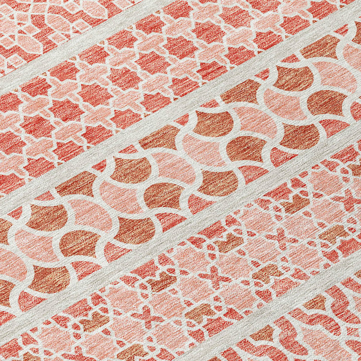 9' X 12' Salmon Beige And Copper Quatrefoil Washable Indoor Outdoor Area Rug-3