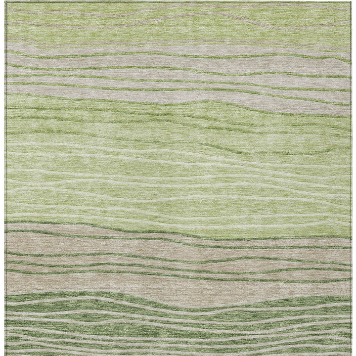 9' X 12' Artichoke Green And Taupe Striped Washable Indoor Outdoor Area Rug-5