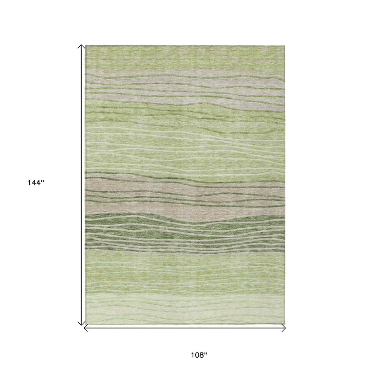 9' X 12' Artichoke Green And Taupe Striped Washable Indoor Outdoor Area Rug-2