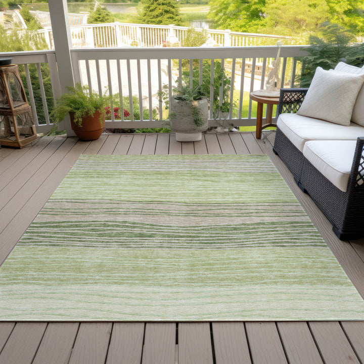 9' X 12' Artichoke Green And Taupe Striped Washable Indoor Outdoor Area Rug-6