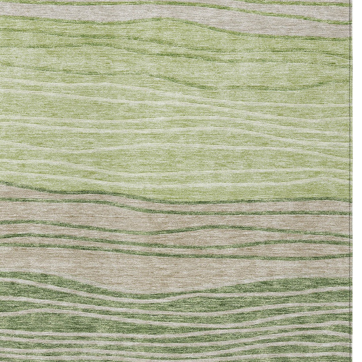 9' X 12' Artichoke Green And Taupe Striped Washable Indoor Outdoor Area Rug-4