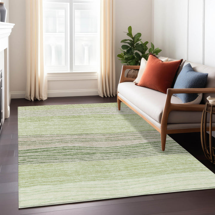 9' X 12' Artichoke Green And Taupe Striped Washable Indoor Outdoor Area Rug-8